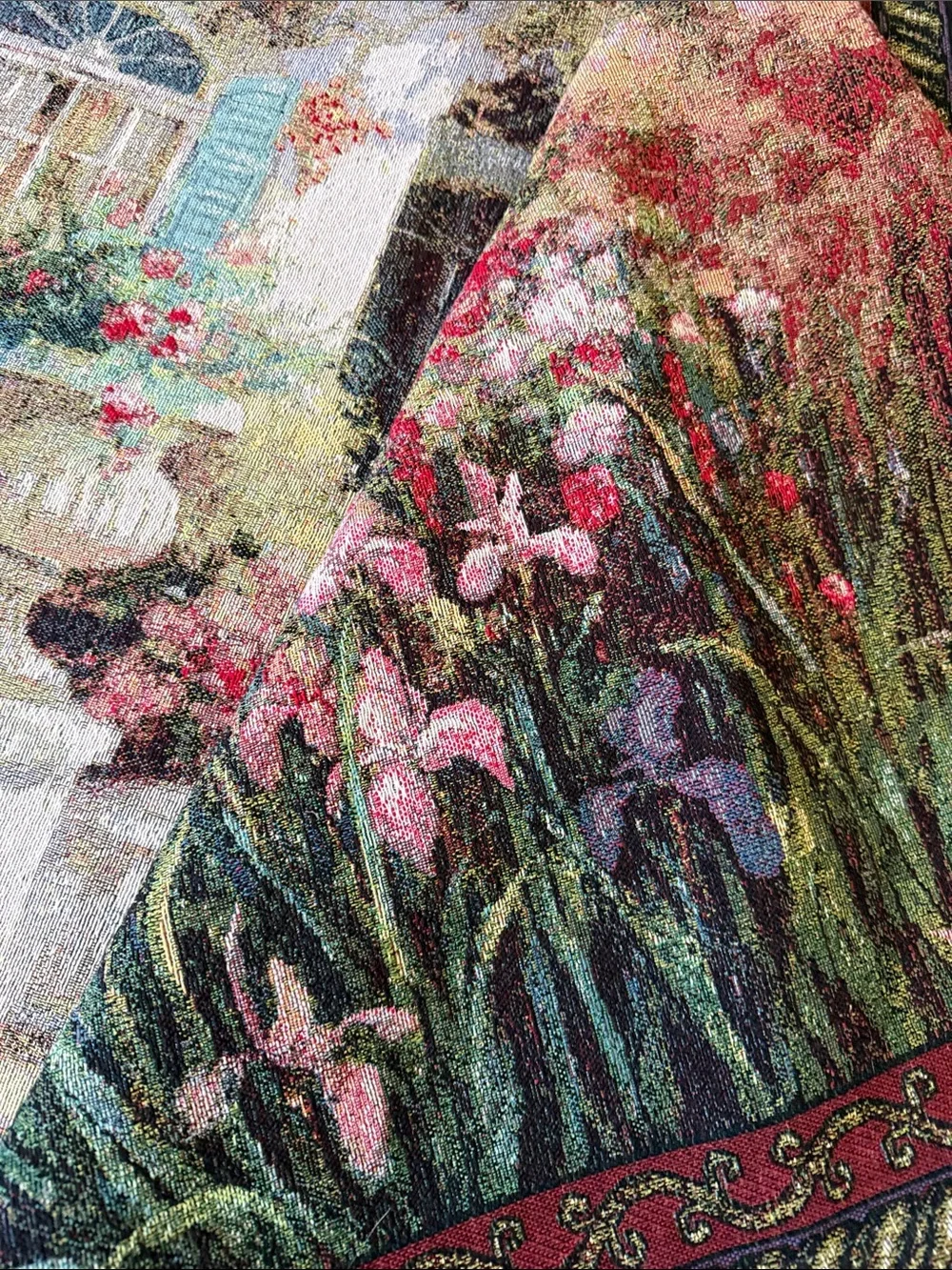 VTG French style Secret Garden scene Floral Tapestry wall Wall Art Hanging 56x38